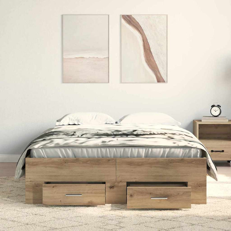 vidaXL Ágykeret fiókokkal fiókkal kézműves tölgy 120 x 190 cm Faanyag
