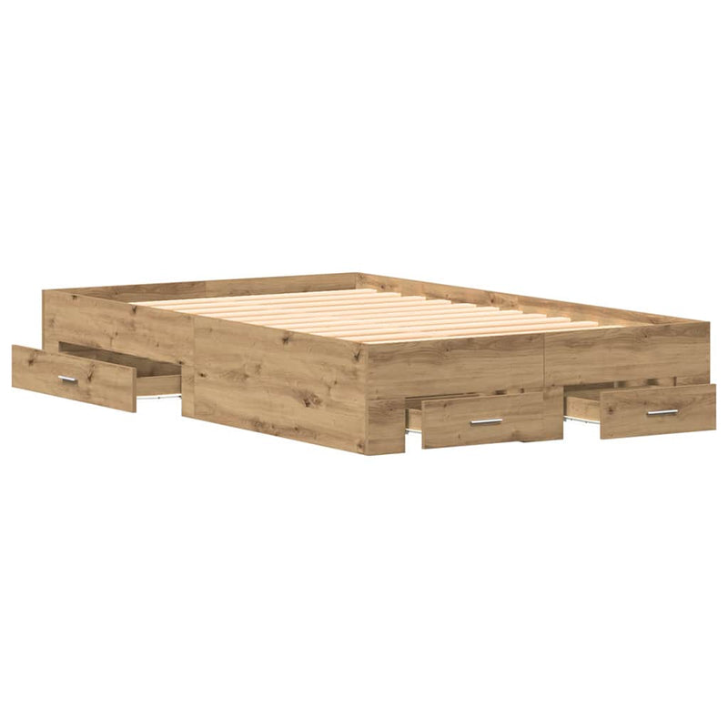 vidaXL Ágykeret fiókokkal fiókkal kézműves tölgy 120 x 190 cm Faanyag
