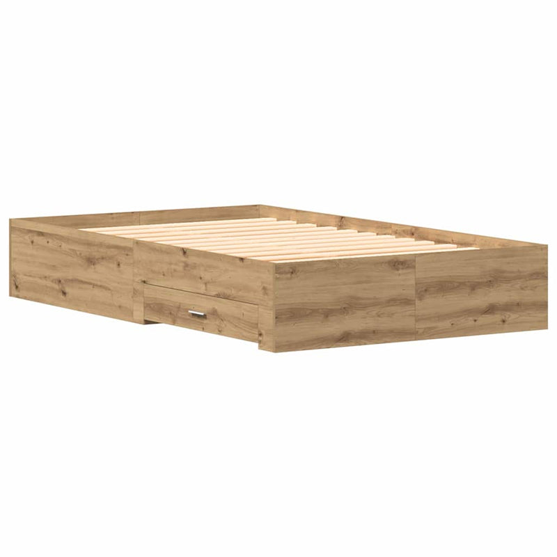 vidaXL Ágykeret fiókokkal fiókkal kézműves tölgy 120 x 190 cm Faanyag