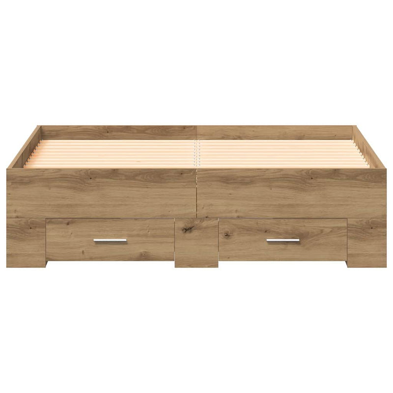 vidaXL Ágykeret fiókokkal fiókkal kézműves tölgy 120 x 190 cm Faanyag