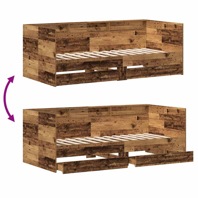 vidaXL Fekvőfelület keret tárolókkal Régi fa 100 x 200 cm Faanyag