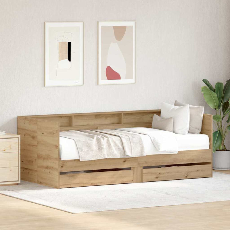 vidaXL Fekvőfelület keret tárolókkal kézműves tölgy 100 x 200 cm