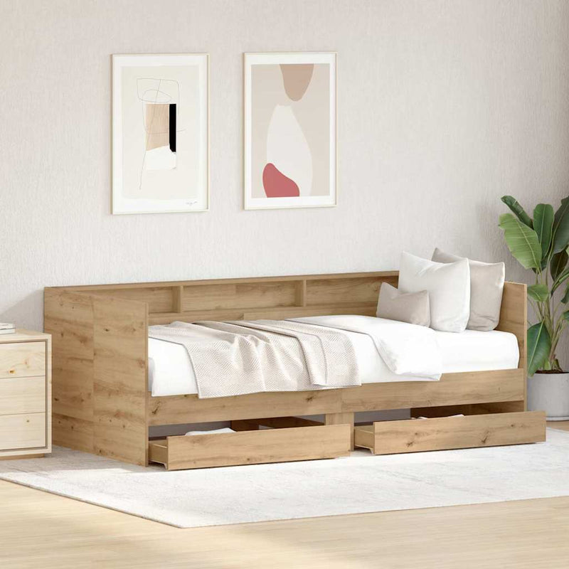 vidaXL Fekvőfelület keret tárolókkal kézműves tölgy 100 x 200 cm