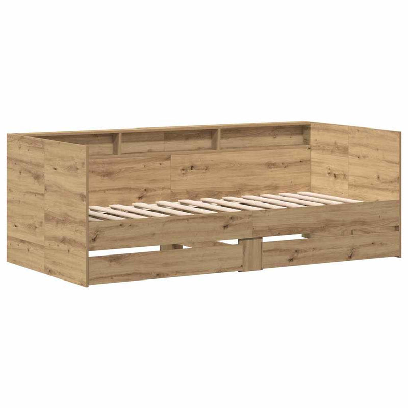 vidaXL Fekvőfelület keret tárolókkal kézműves tölgy 100 x 200 cm
