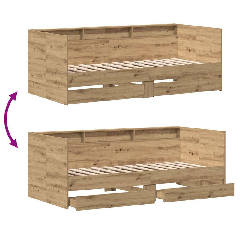 vidaXL Fekvőfelület keret tárolókkal kézműves tölgy 100 x 200 cm