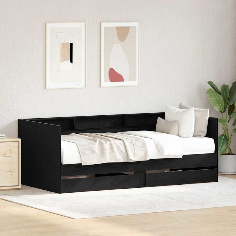 vidaXL Fekvőfelület keret tárolókkal Musta tammi 100 x 200 cm Faanyag