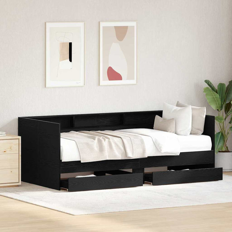 vidaXL Fekvőfelület keret tárolókkal Musta tammi 100 x 200 cm Faanyag
