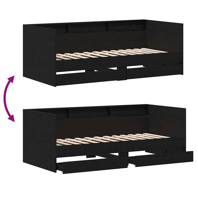 vidaXL Fekvőfelület keret tárolókkal Musta tammi 100 x 200 cm Faanyag