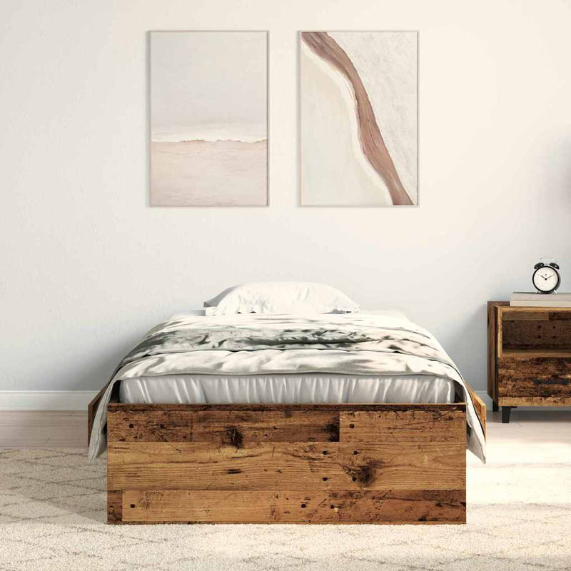 vidaXL Ágykeret fiókokkal fiókkal Régi fa 90 x 190 cm Faanyag