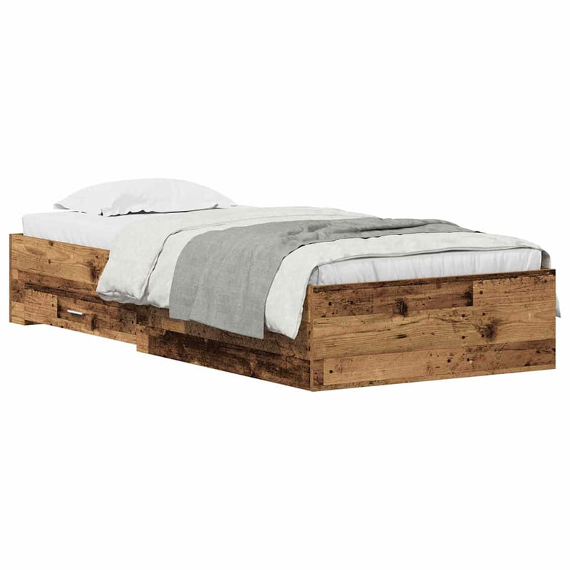 vidaXL Ágykeret fiókokkal fiókkal Régi fa 90 x 190 cm Faanyag