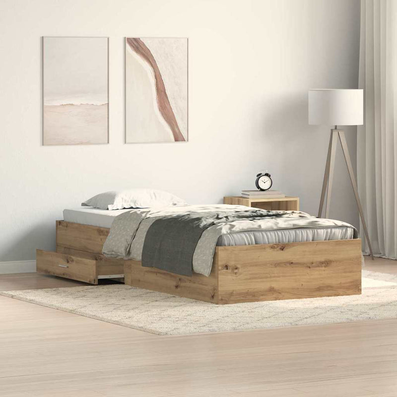 vidaXL Ágykeret fiókokkal fiókkal kézműves tölgy 90 x 190 cm Faanyag