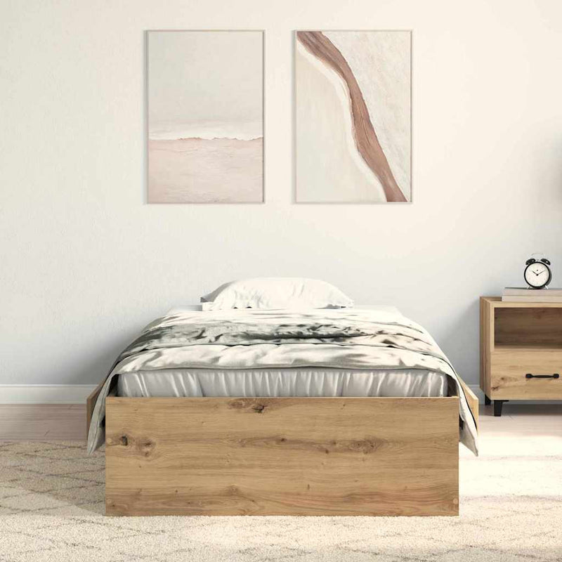 vidaXL Ágykeret fiókokkal fiókkal kézműves tölgy 90 x 190 cm Faanyag