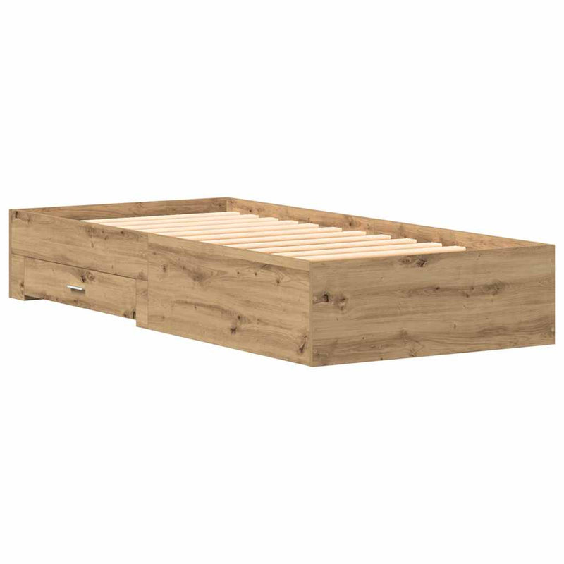 vidaXL Ágykeret fiókokkal fiókkal kézműves tölgy 90 x 190 cm Faanyag
