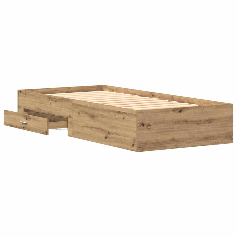 vidaXL Ágykeret fiókokkal fiókkal kézműves tölgy 90 x 190 cm Faanyag