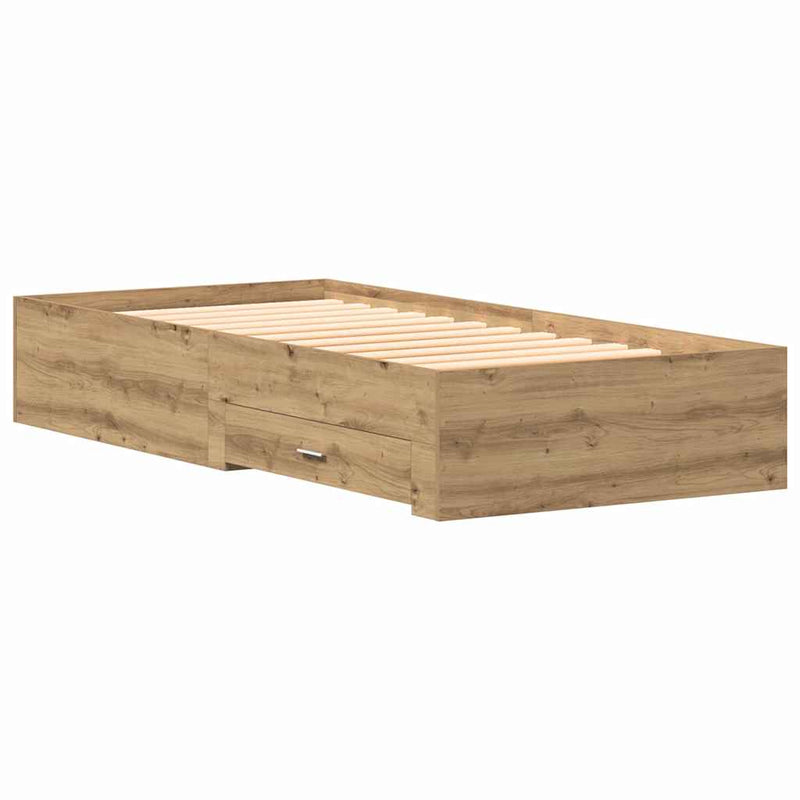 vidaXL Ágykeret fiókokkal fiókkal kézműves tölgy 90 x 190 cm Faanyag