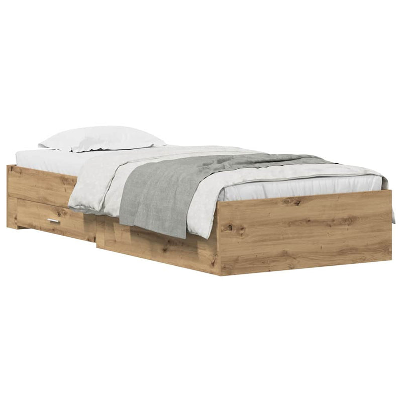 vidaXL Ágykeret fiókokkal fiókkal kézműves tölgy 90 x 190 cm Faanyag
