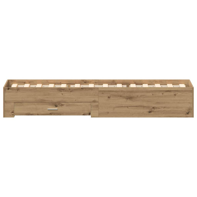vidaXL Ágykeret fiókokkal fiókkal kézműves tölgy 90 x 190 cm Faanyag