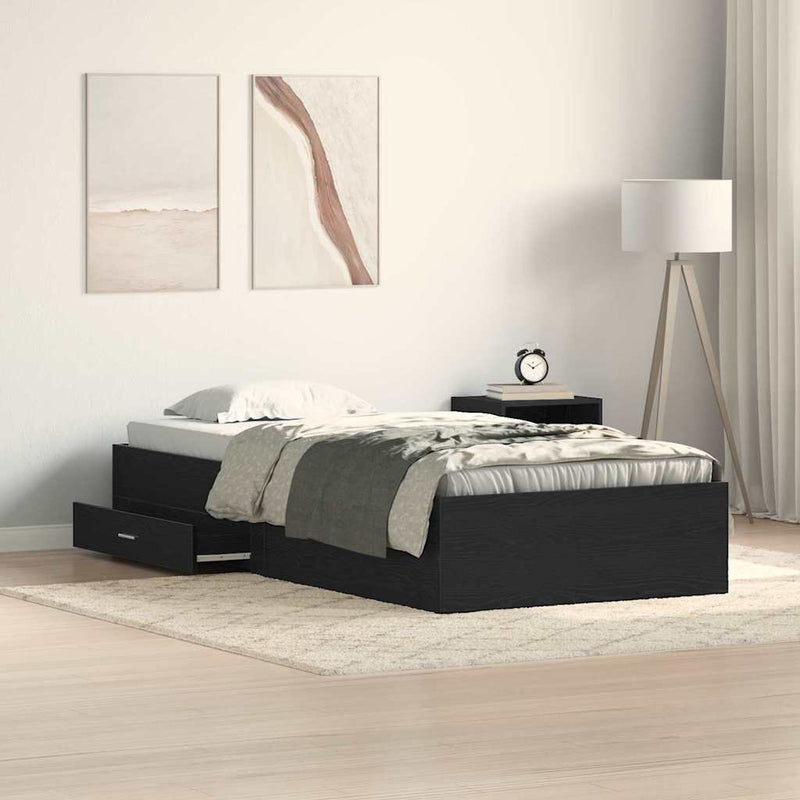 vidaXL Ágykeret fiókokkal fiókkal Musta tammi 90 x 190 cm Faanyag