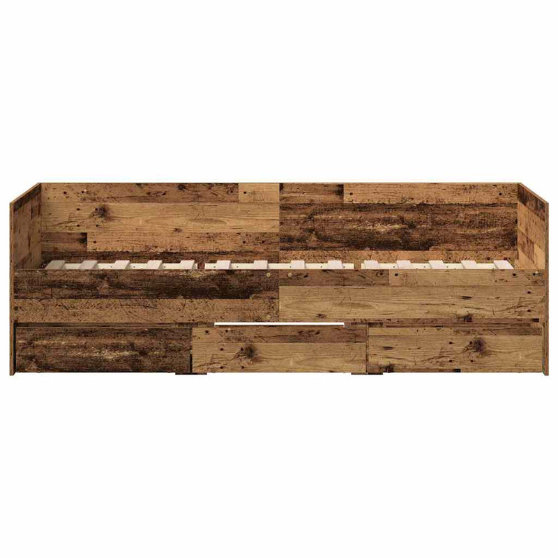 vidaXL Fekvőfelület keret tárolókkal Régi fa 90 x 200 cm Faanyag