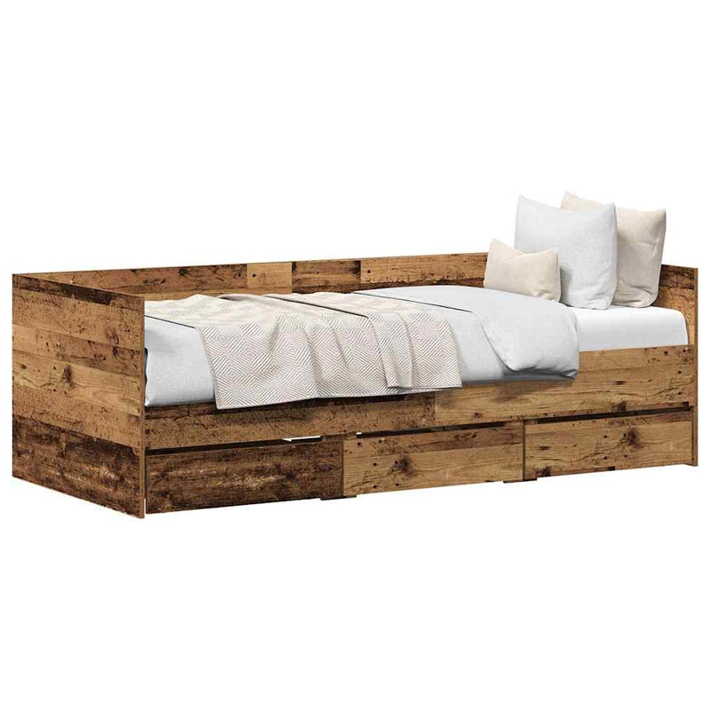 vidaXL Fekvőfelület keret tárolókkal Régi fa 90 x 200 cm Faanyag