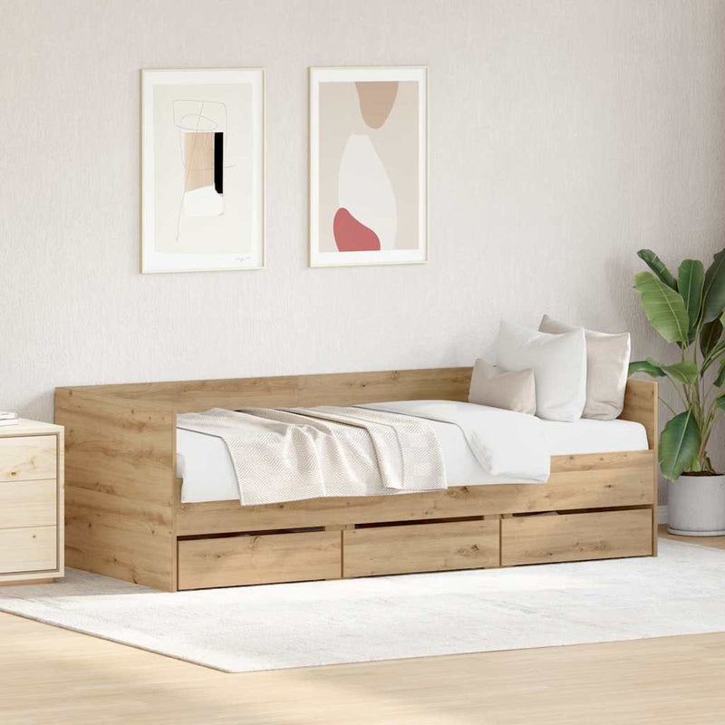 vidaXL Fekvőfelület keret tárolókkal kézműves tölgy 90 x 200 cm