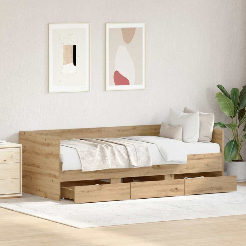 vidaXL Fekvőfelület keret tárolókkal kézműves tölgy 90 x 200 cm