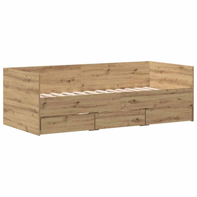 vidaXL Fekvőfelület keret tárolókkal kézműves tölgy 90 x 200 cm