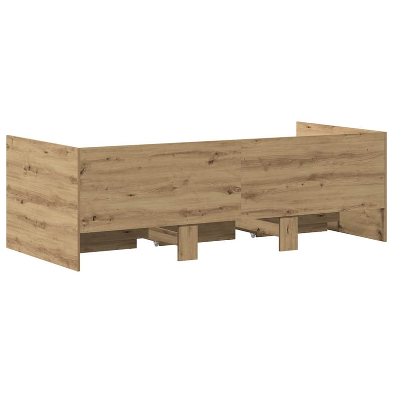 vidaXL Fekvőfelület keret tárolókkal kézműves tölgy 90 x 200 cm