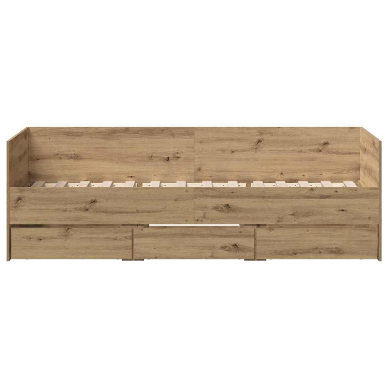 vidaXL Fekvőfelület keret tárolókkal kézműves tölgy 90 x 200 cm