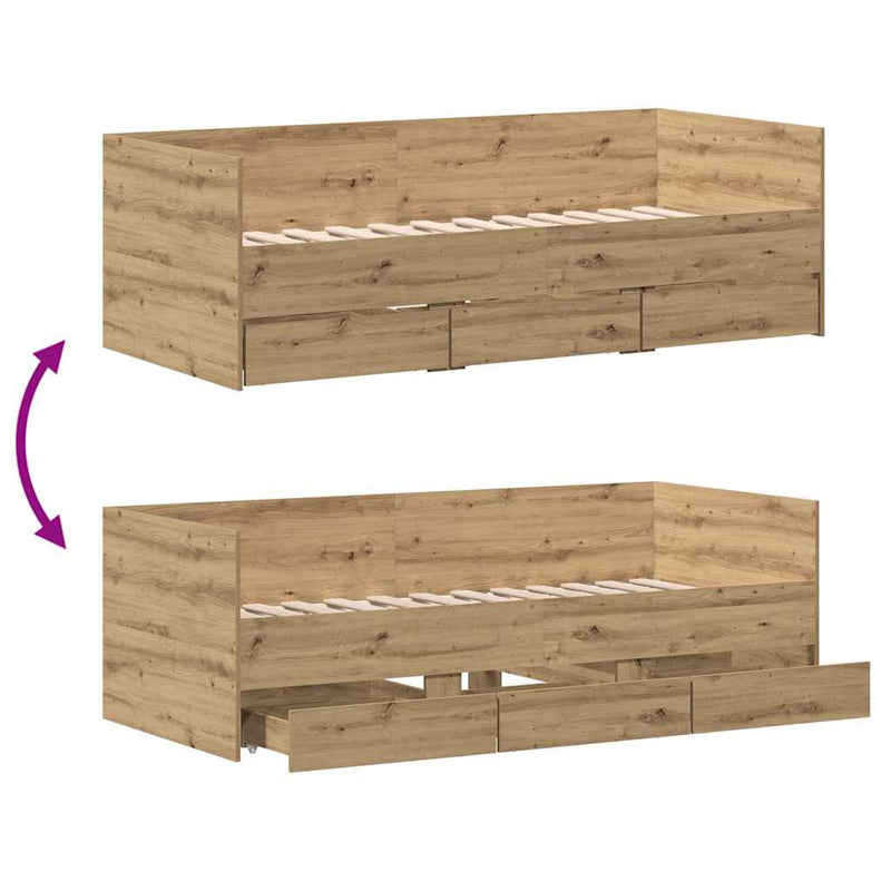 vidaXL Fekvőfelület keret tárolókkal kézműves tölgy 90 x 200 cm