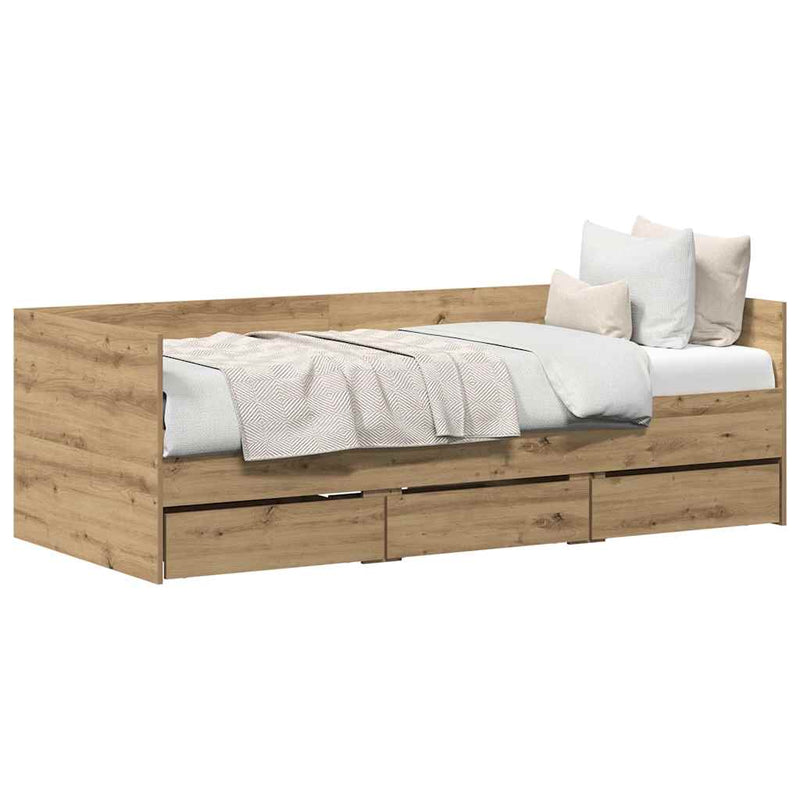 vidaXL Fekvőfelület keret tárolókkal kézműves tölgy 90 x 200 cm
