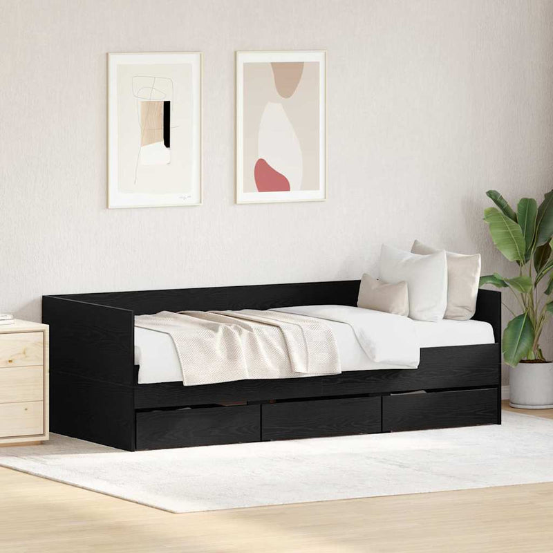 vidaXL Fekvőfelület keret tárolókkal Musta tammi 90 x 200 cm Faanyag