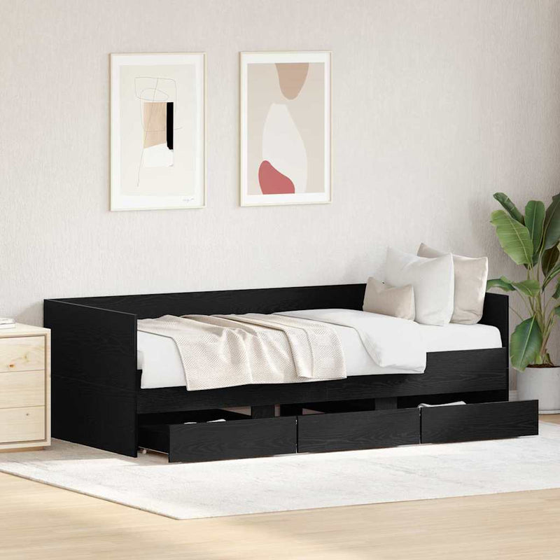 vidaXL Fekvőfelület keret tárolókkal Musta tammi 90 x 200 cm Faanyag