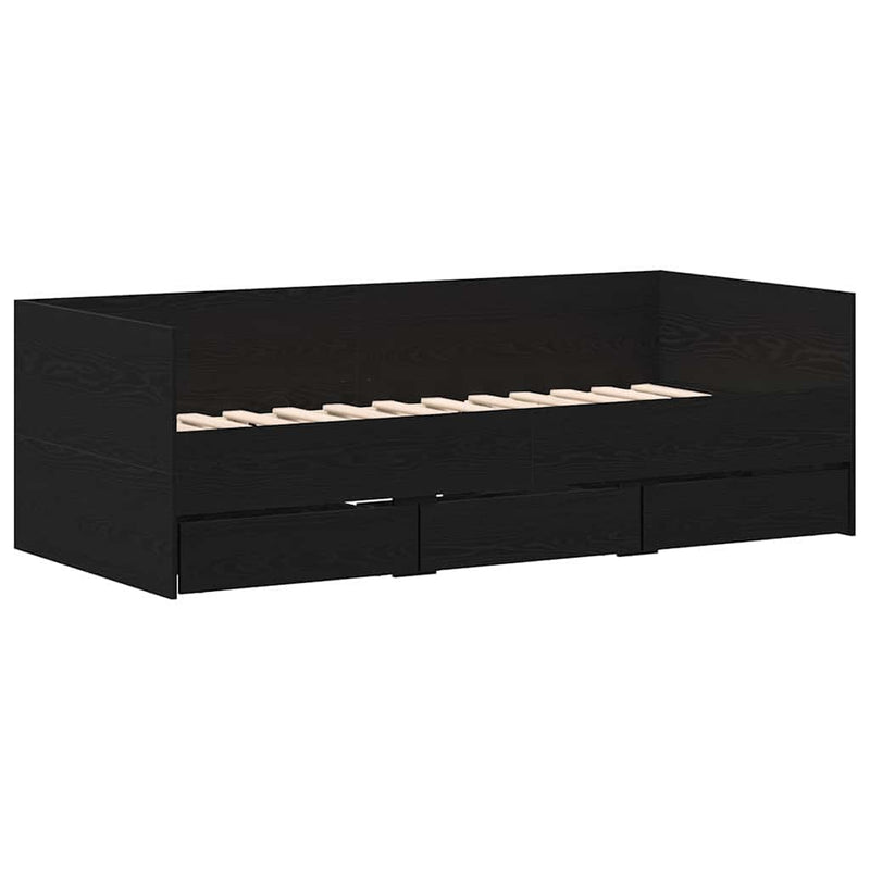 vidaXL Fekvőfelület keret tárolókkal Musta tammi 90 x 200 cm Faanyag