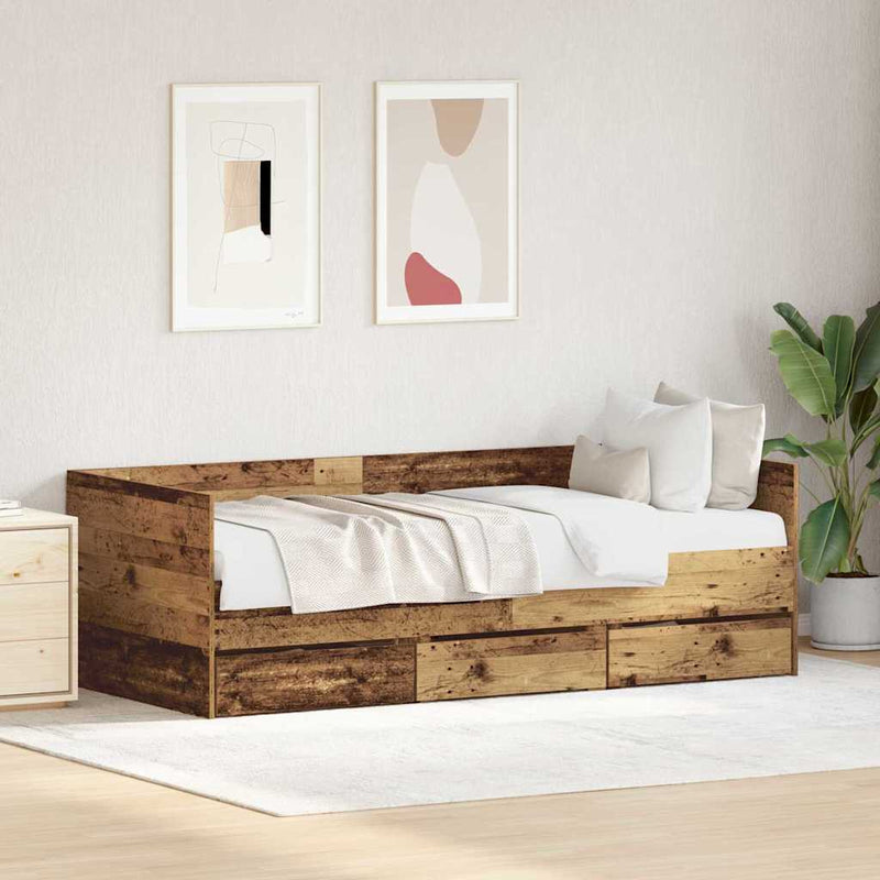 vidaXL Fekvőfelület keret tárolókkal Régi fa 90 x 190 cm Faanyag