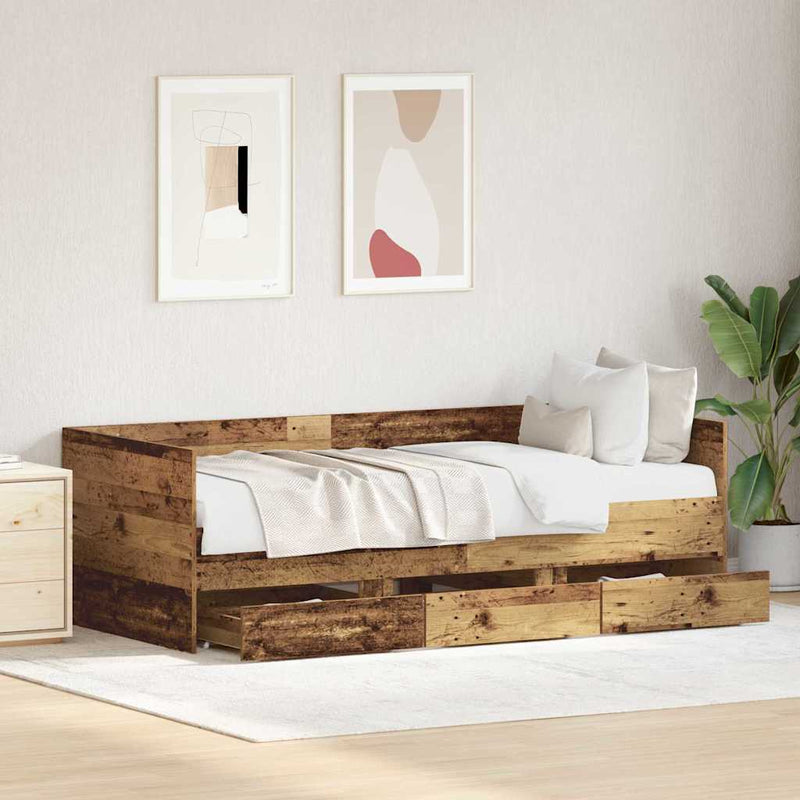 vidaXL Fekvőfelület keret tárolókkal Régi fa 90 x 190 cm Faanyag