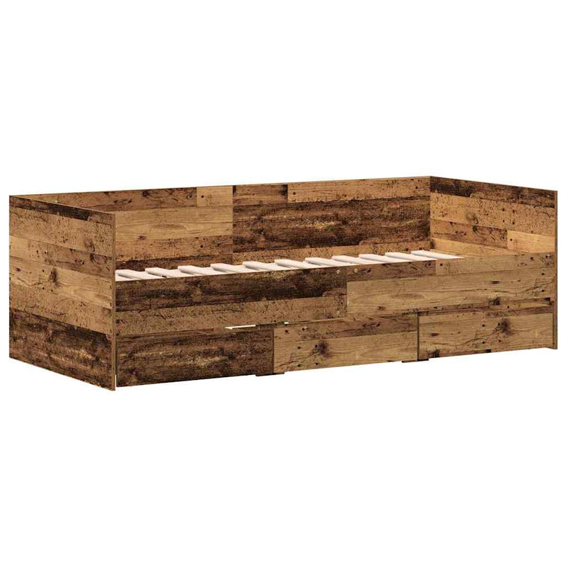 vidaXL Fekvőfelület keret tárolókkal Régi fa 90 x 190 cm Faanyag