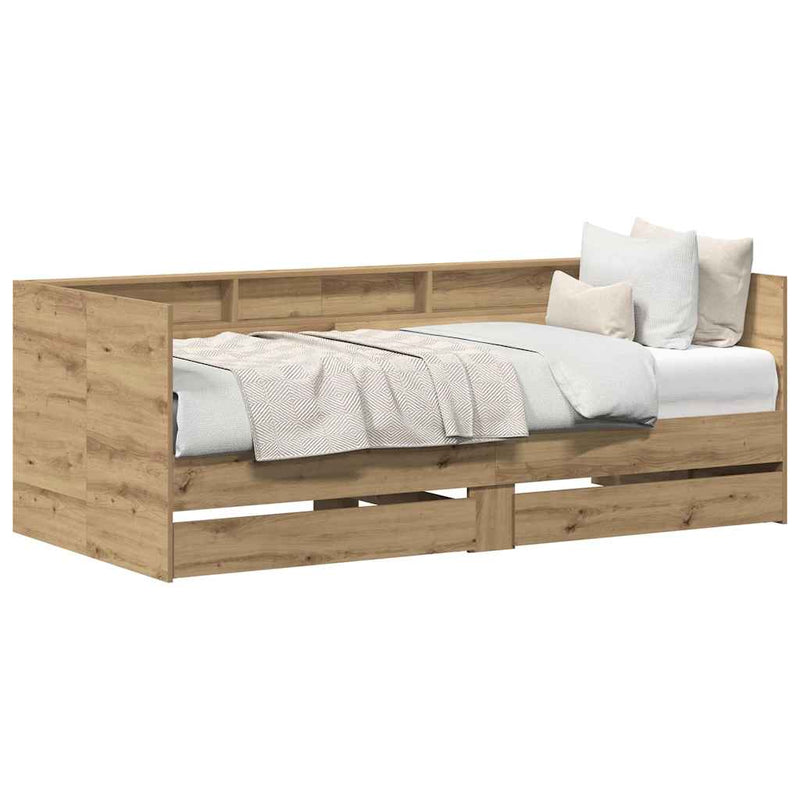 vidaXL Fekvőfelület keret tárolókkal kézműves tölgy 90 x 200 cm