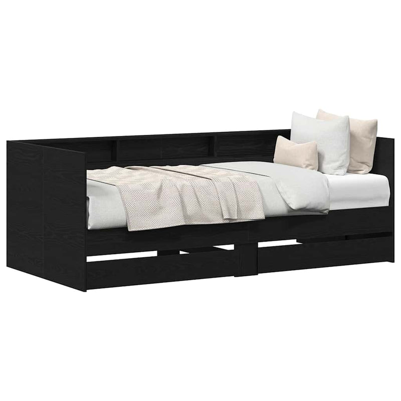 vidaXL Fekvőfelület keret tárolókkal Musta tammi 90 x 200 cm Faanyag