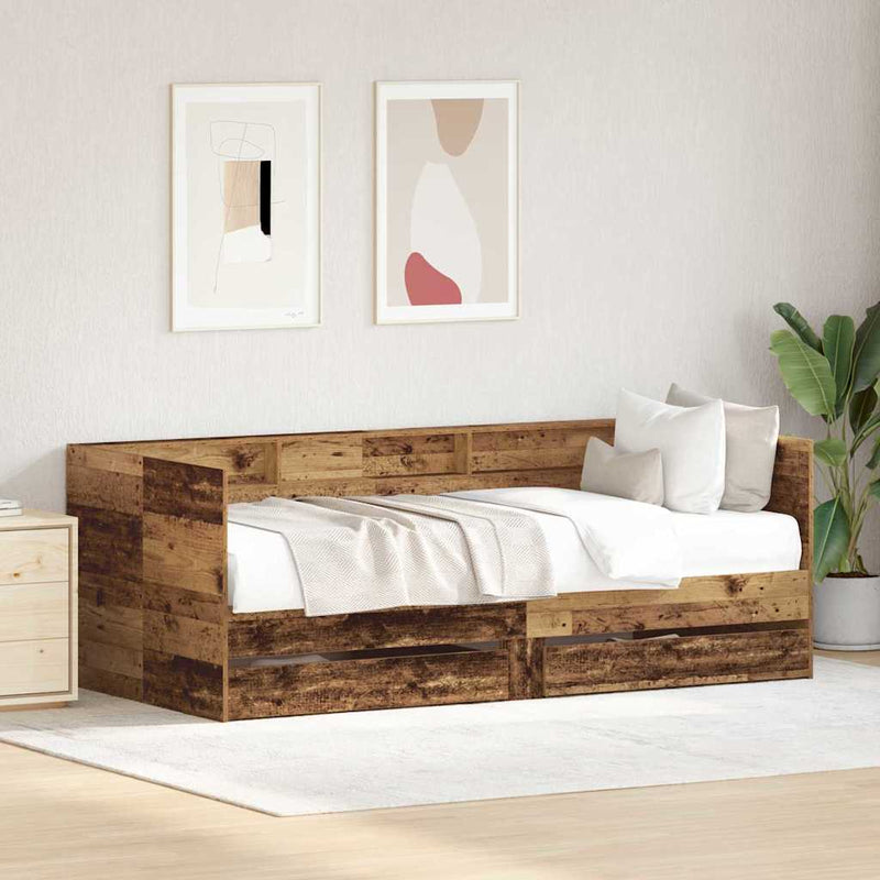vidaXL Fekvőfelület keret tárolókkal Régi fa 90 x 190 cm Faanyag