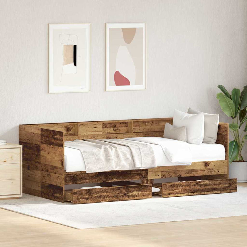 vidaXL Fekvőfelület keret tárolókkal Régi fa 90 x 190 cm Faanyag