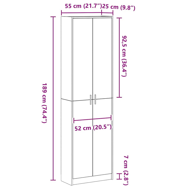 vidaXL Ruhásszekrény polcokkal ajtóval Fehér 55 x 25 x 189 cm Faanyag