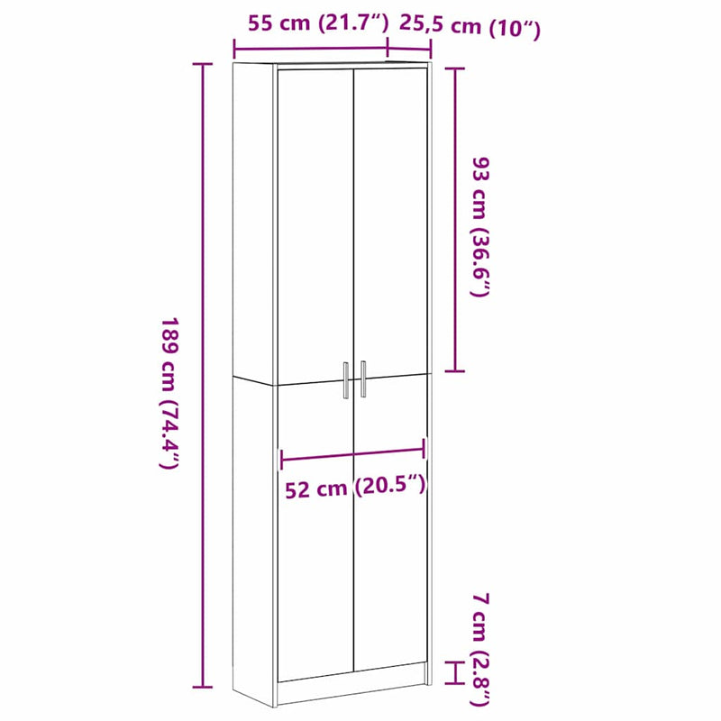 vidaXL Ruhásszekrény polcokkal ajtóval Fehér 55 x 25 x 189 cm Faanyag