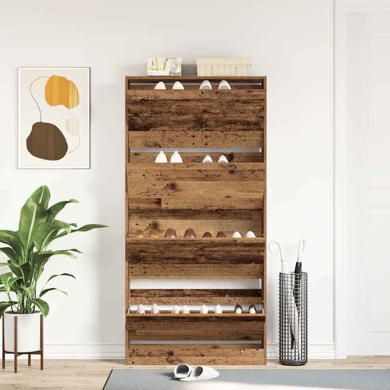 vidaXL Cipőszekrény tárolóval Régi fa 80 x 21 x 163.5 cm Faanyag
