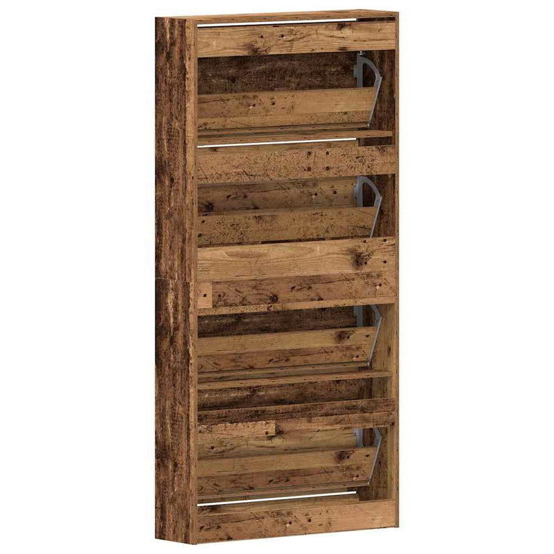 vidaXL Cipőszekrény tárolóval Régi fa 80 x 21 x 163.5 cm Faanyag