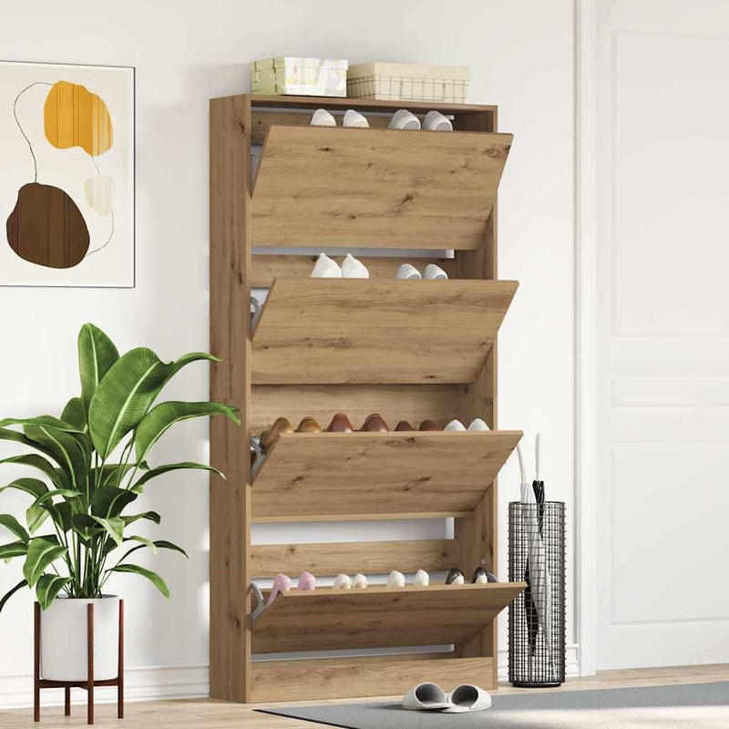 vidaXL Cipőszekrény ajtóval kézműves tölgy 80 x 21 x 163.5 cm Faanyag