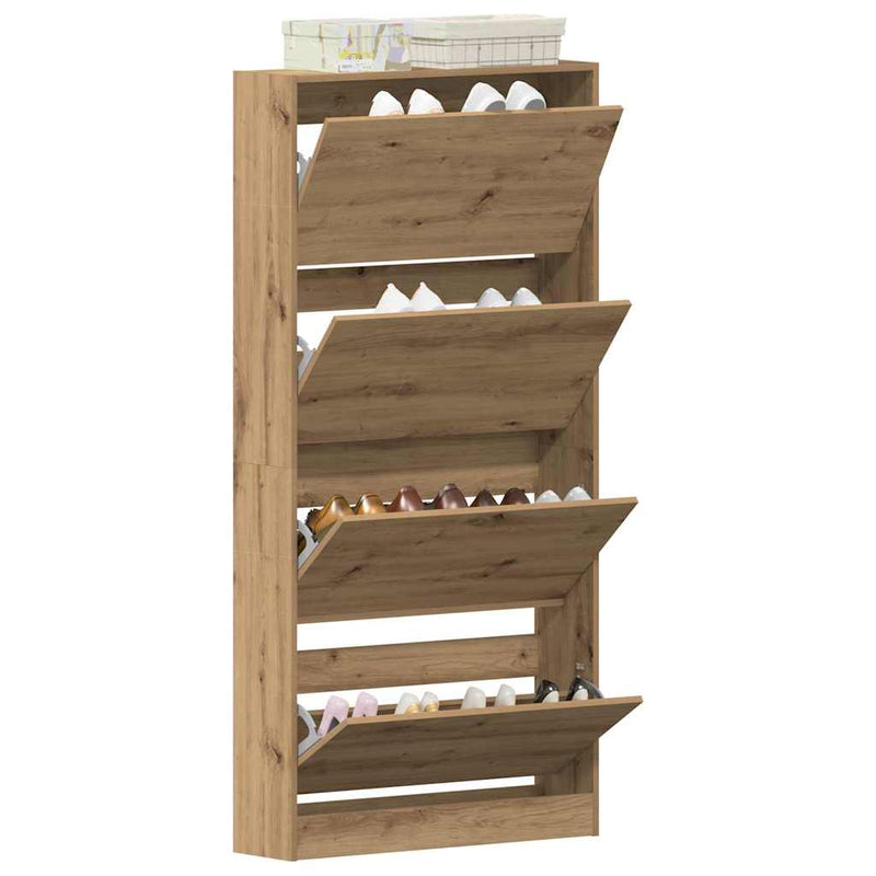 vidaXL Cipőszekrény ajtóval kézműves tölgy 80 x 21 x 163.5 cm Faanyag