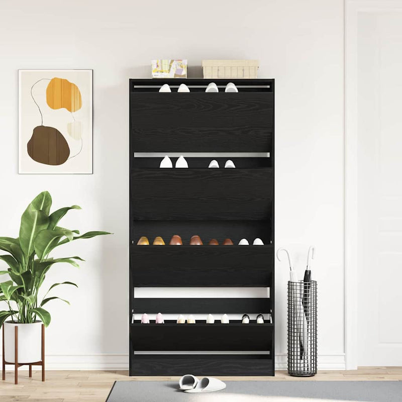 vidaXL Cipőszekrény tárolóval Musta tammi 80 x 21 x 163.5 cm Faanyag