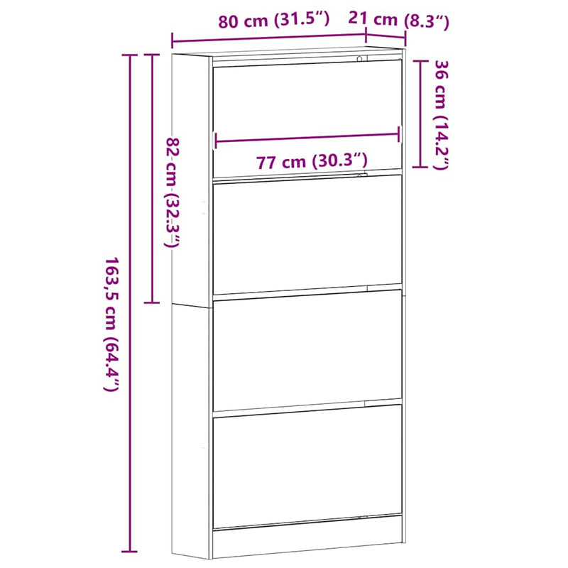 vidaXL Cipőszekrény tárolóval Musta tammi 80 x 21 x 163.5 cm Faanyag