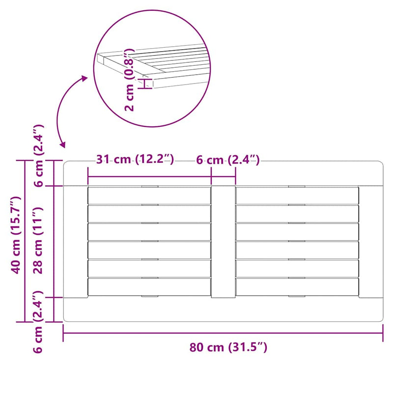 vidaXL Asztallap Barna 80 x 40 x 2 cm tömör akácfa